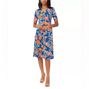 MSK Petite Retro Floral Midi NWT Bright Jersey Spring Summer Wedding Dress- MP